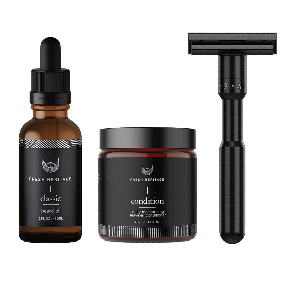 Beard Shaving Bundle - Beard Oil + Conditioner + Double Edge Razor