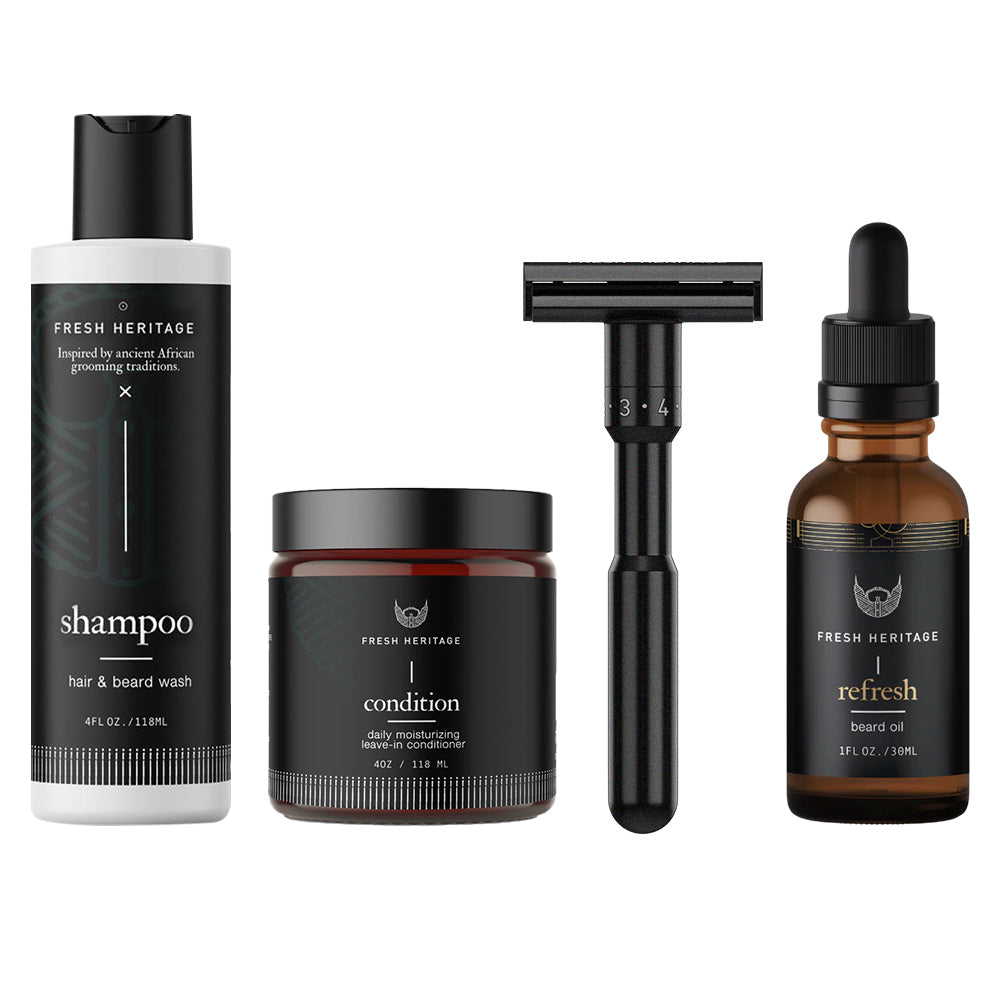 Beard Shaving Bundle - Beard Oil + Beard Wash + Conditioner + Double Edge Razor