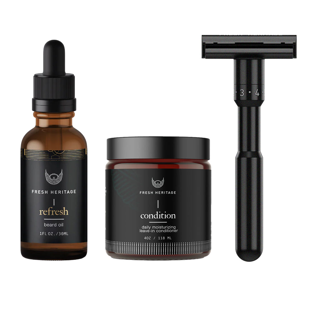 Beard Shaving Bundle - Beard Oil + Conditioner + Double Edge Razor
