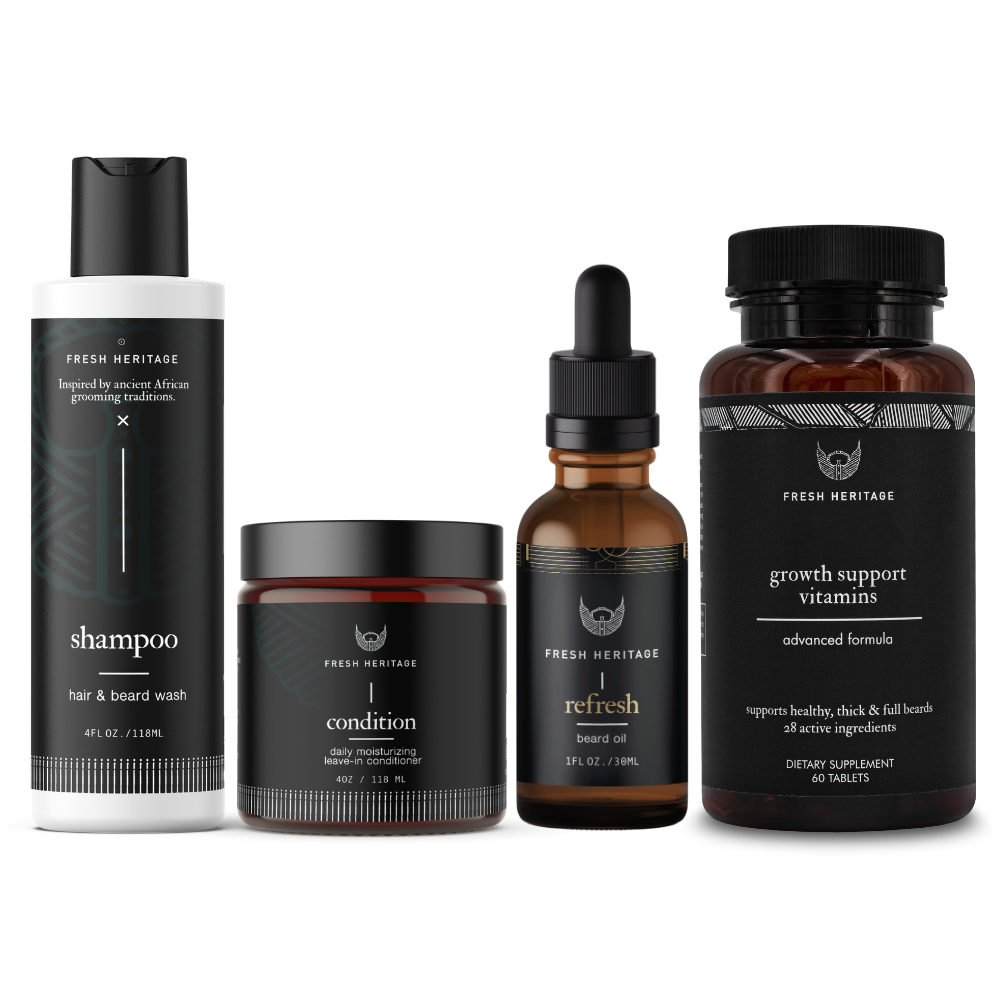 Beard Growth Kit - Beard Wash + Conditioner + Beard Oil + Beard Shampoo & Vitamins