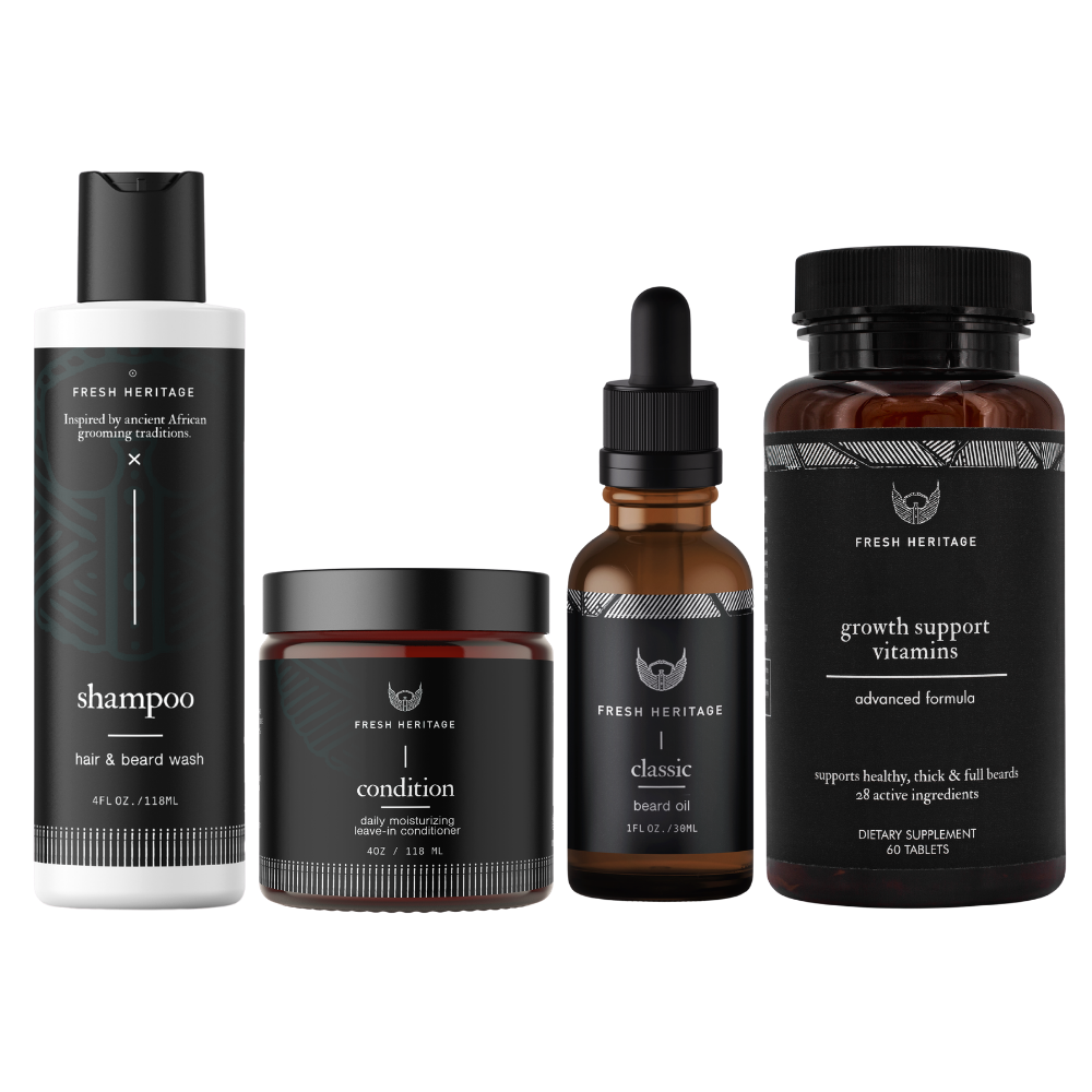 Beard Growth Kit - Beard Wash + Conditioner + Beard Oil + Beard Shampoo & Vitamins