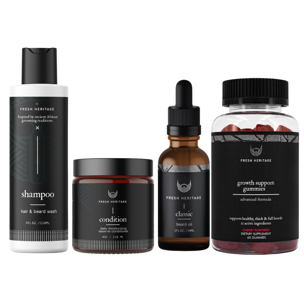 Beard Growth Kit - Beard Wash + Conditioner + Beard Oil + Beard Shampoo & Gummy Vitamins