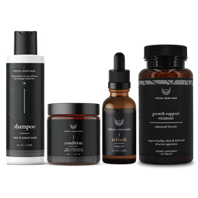 Beard Growth Kit - Beard Wash + Conditioner + Beard Oil + Beard Shampoo & Vitamins