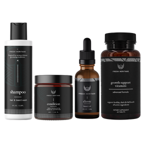 Beard Growth Kit - Beard Wash + Conditioner + Beard Oil + Beard Shampoo & Vitamins
